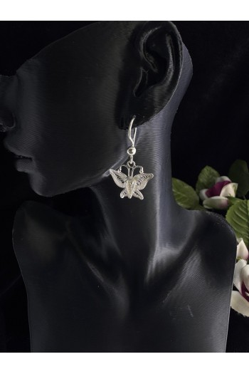 Kelebek motifi sallantılı model el işi telkari gümüş küpe 