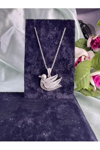 kuğu model motifi el işi telkari gümüş kolye