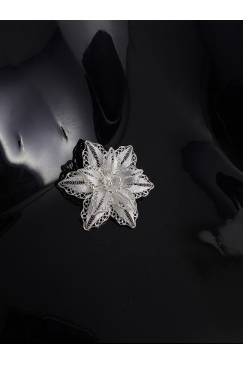 Lotus Model El Işi Telkari Gümüş Broş & Yaka İğnesi 