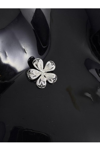 Madagaskar Yasemini çiçeği motifi El Işi Telkari Gümüş Broş & Yaka İğnesi 