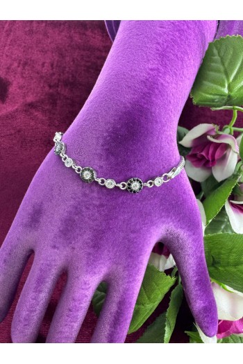 nazar boncuğu motifli siyah zirkon taşlı 925 ayar gümüş bileklik