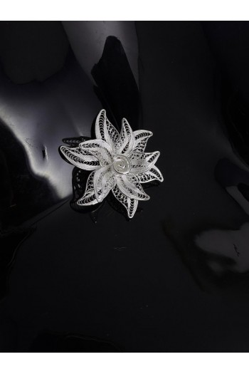 Nilüfer motifi El Işi Telkari Gümüş Broş & Yaka İğnesi 