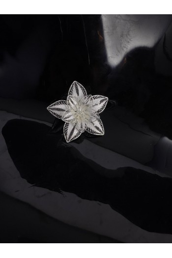 Orkide Motifi El Işi Telkari Gümüş Broş & Yaka İğnesi 