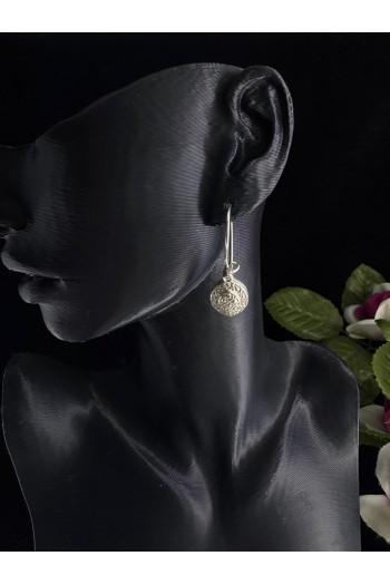 oval model içi dolu sallantılı model el işi telkari gümüş küpe 