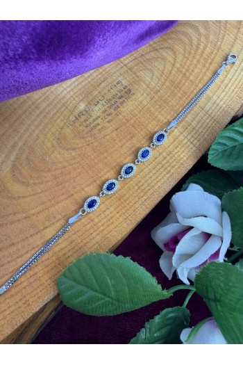 oval tasarımlı parlament mavisi zirkon taşlı 925 ayar gümüş bileklik