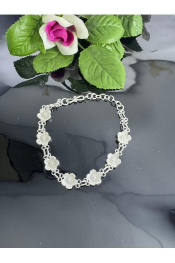 papatya desenli içi dolu El Işçiliği Telkari Gümüş Bileklik