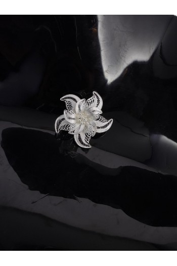 Rüzgar Güllü Çiçeği  Motifi El Işi Telkari Gümüş Broş & Yaka İğnesi 