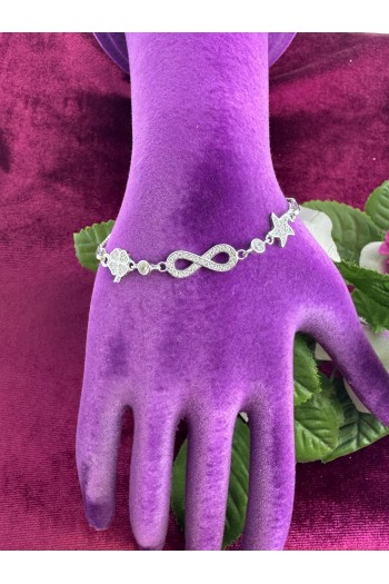 sonsuzluk,yıldız ve yonca motifi 925 ayar gümüş bileklik