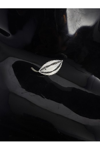 Tek Yaprak Motifi El Işi Telkari Gümüş Broş & Yaka İğnesi 