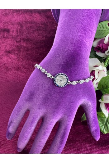 tekli nazar boncuğu tasarımlı mavi renkli 925 ayar gümüş bileklik