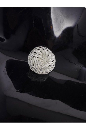 Üç Sıralı Rüzgar Güllü Motifi El Işi Telkari Gümüş Broş & Yaka İğnesi 