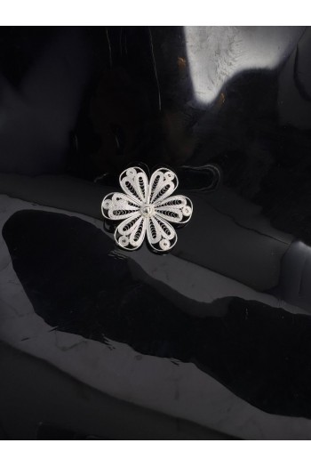 Unutma Beni Çiçeği Motifi El Işi Telkari Gümüş Broş & Yaka İğnesi 