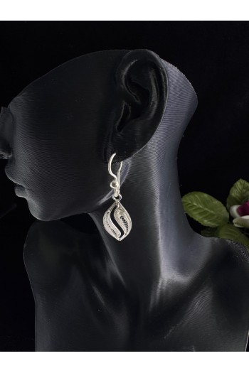 Yaprak model motifi sallantılı model el işi telkari gümüş küpe 