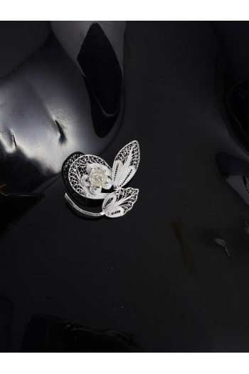 yapraklı Manolya çiçeği motifi El Işi Telkari Gümüş Broş & Yaka İğnesi 