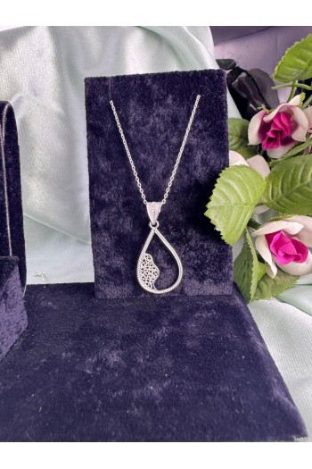 yarım damla motifi el işi telkari gümüş kolye