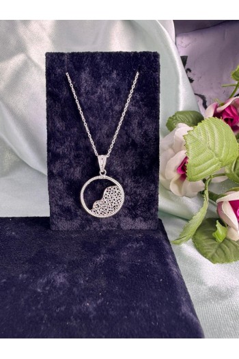 yarım yuvarlak desenli  motifi el işi telkari gümüş kolye