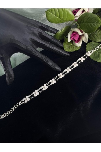 yonca çiçek desenli motifi El Işçiliği Telkari Gümüş Bileklik