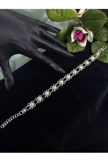 yonca  desenli motifi El Işçiliği Telkari Gümüş Bileklik