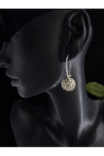 yuvarlak içi dolu bereket model sallantılı model el işi telkari gümüş küpe 