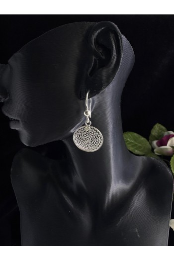 Yuvarlak model sallantılı model el işi telkari gümüş küpe 