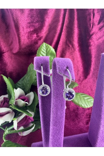 yuvarlak tasarım ametist taşlı 925 ayar gümüş küpe