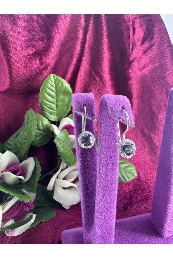 yuvarlak tasarım his zirkon taşlı 925 ayar gümüş küpe