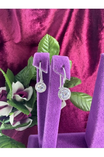 yuvarlak tasarım zirkon taşlı 925 ayar gümüş küpe