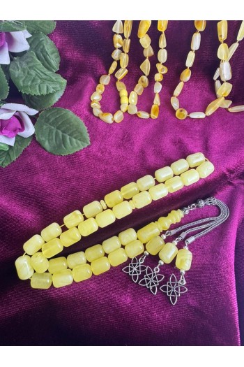 Damla Kehribar 925 ayar gümüş püsküllü büyük ölçü tertemiz fosilsiz tesbih 