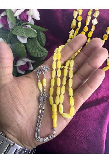 Damla Kehribar 925 ayar gümüş püsküllü kapsül kesim fosilsiz tesbih 