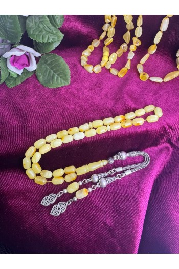 Damla Kehribar 925 ayar gümüş püsküllü kapsül model fosilsiz tesbih 