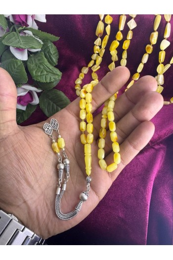 Damla Kehribar 925 ayar gümüş püsküllü kapsül model fosilsiz tesbih 