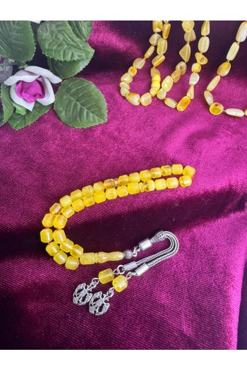 Damla Kehribar 925 ayar gümüş püsküllü küp model fosilsiz minik ölçü tesbih 