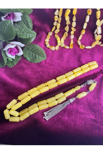 Damla Kehribar 925 ayar gümüş püsküllü temiz işçilikli fosilsiz tesbih 