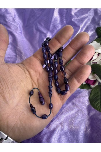 immame halkalı mavi hareli bilek boy sıkma kehribar tesbih