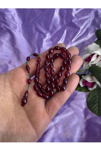 immame halkalı şeffaf kırmızıbilek boy ateş kehribar tesbih