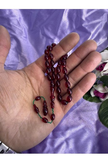 immame halkalı şeffaf kırmızıbilek boy ateş kehribar tesbih