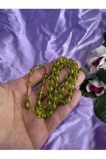 immame halkalı şeffaf yeşil bilek boy ateş kehribar tesbih